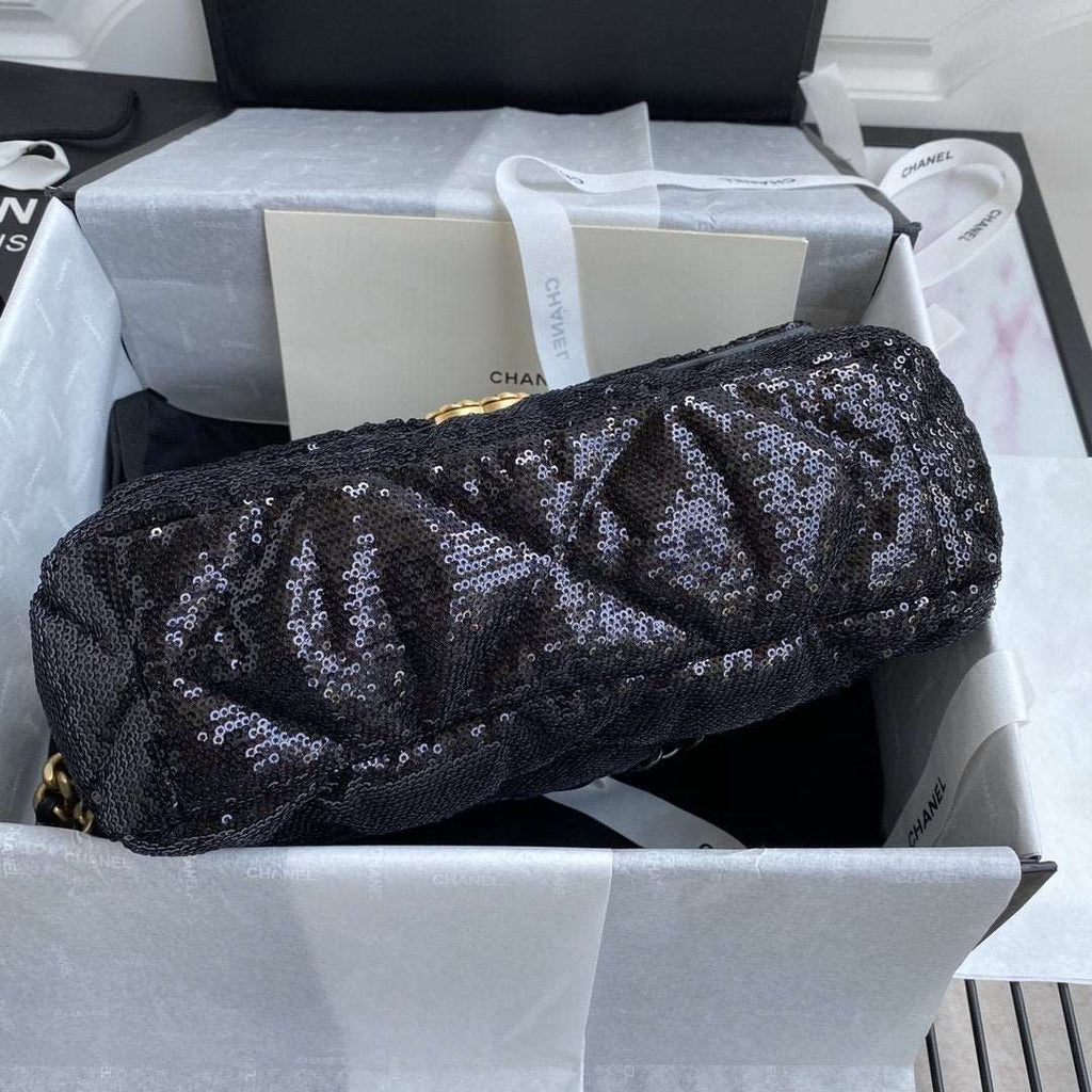 19 スパンコール フラップ バッグ ブラック